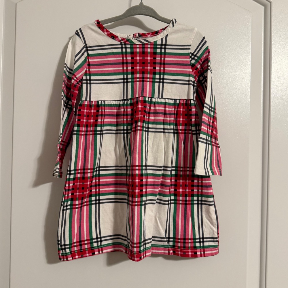 Wonder Nation Girls 24M Red Green Pink Plaid Long Sleeve Cotton Holiday Dress